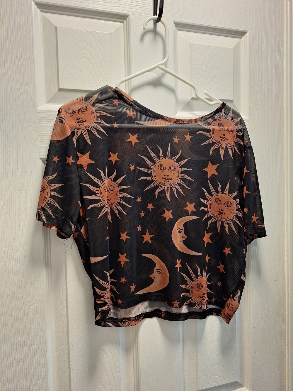 Sun & Moon Print Women's Crop Top - Black and Rust